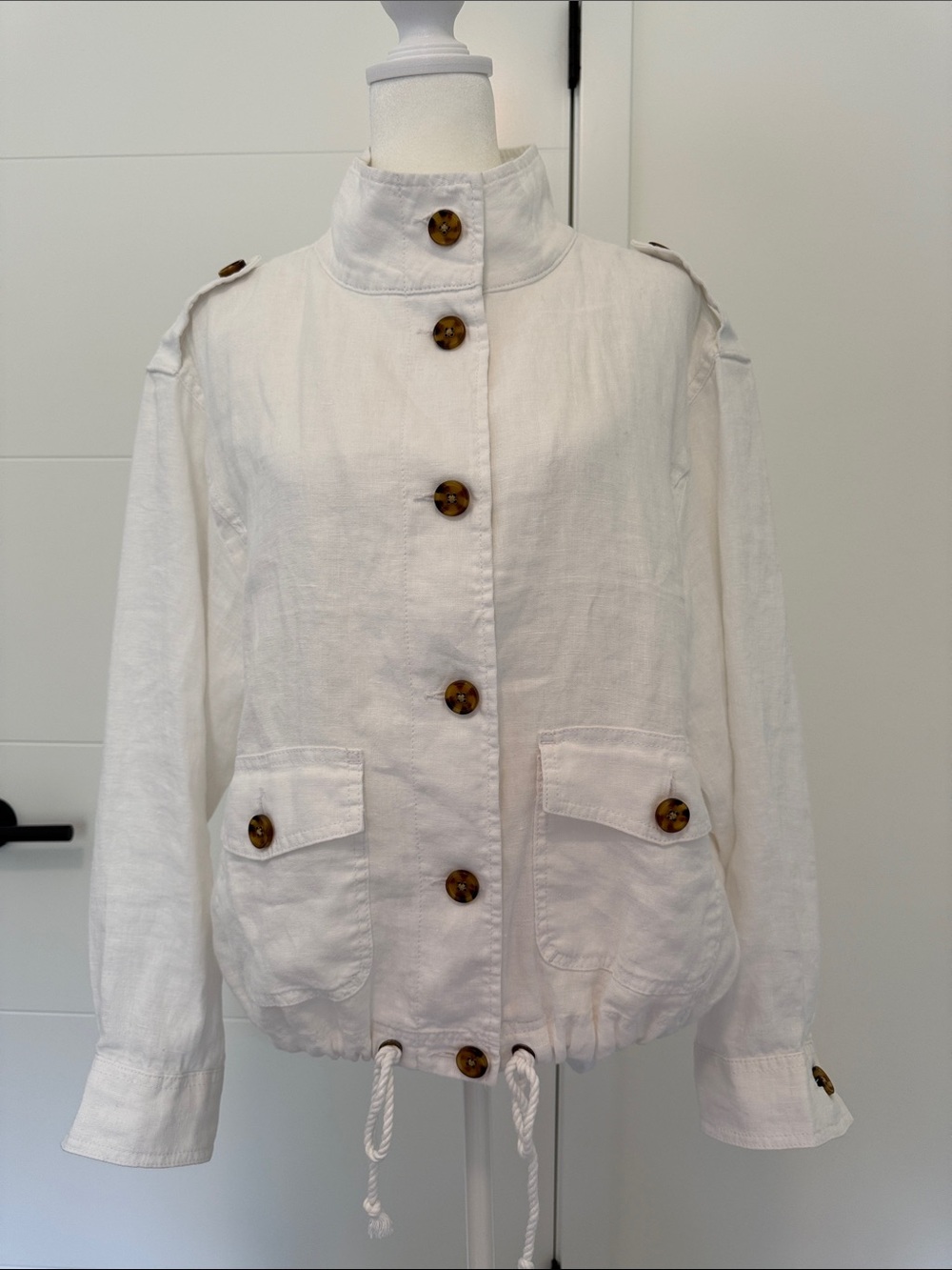 Talbots White Button-Front Utility Jacket with Drawcord Hem
